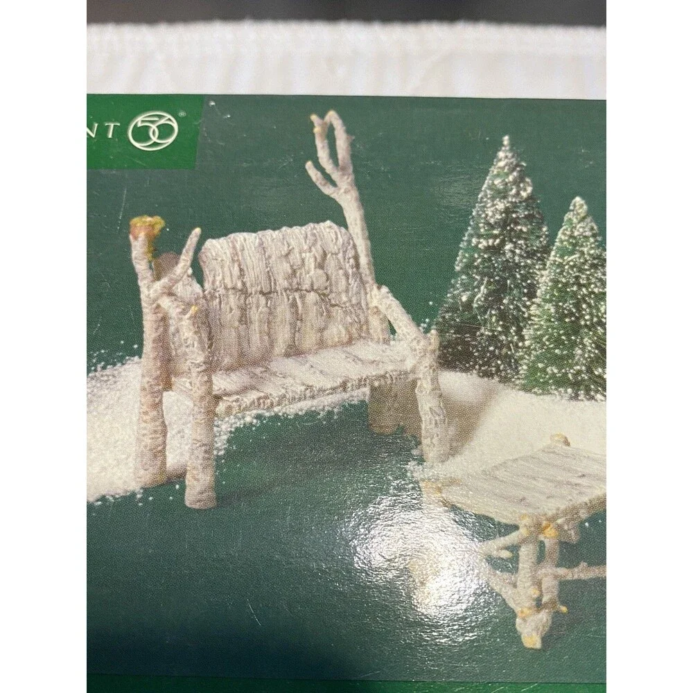 Dept. 56-NORTH POLE Birch Bench & Table Set 2-Village Accessories-#56927